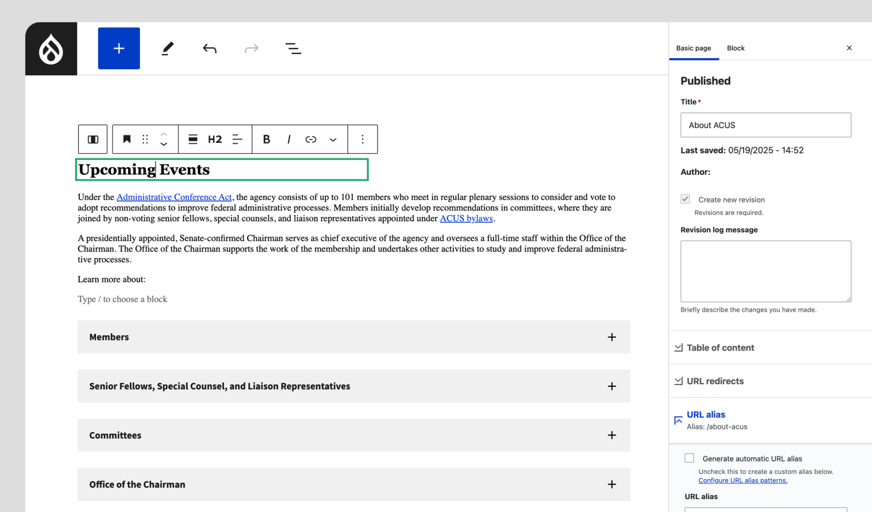 ACUS gutenberg editor